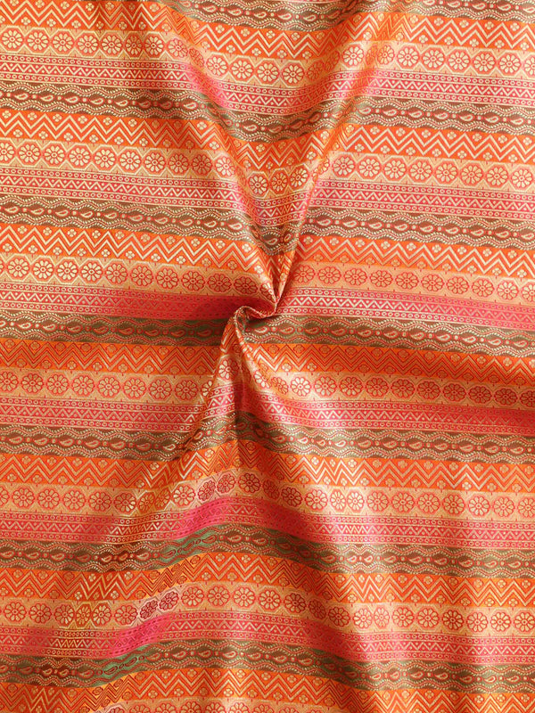 Banarasee Satin Brocade Stripes Design Fabric-Multicolor