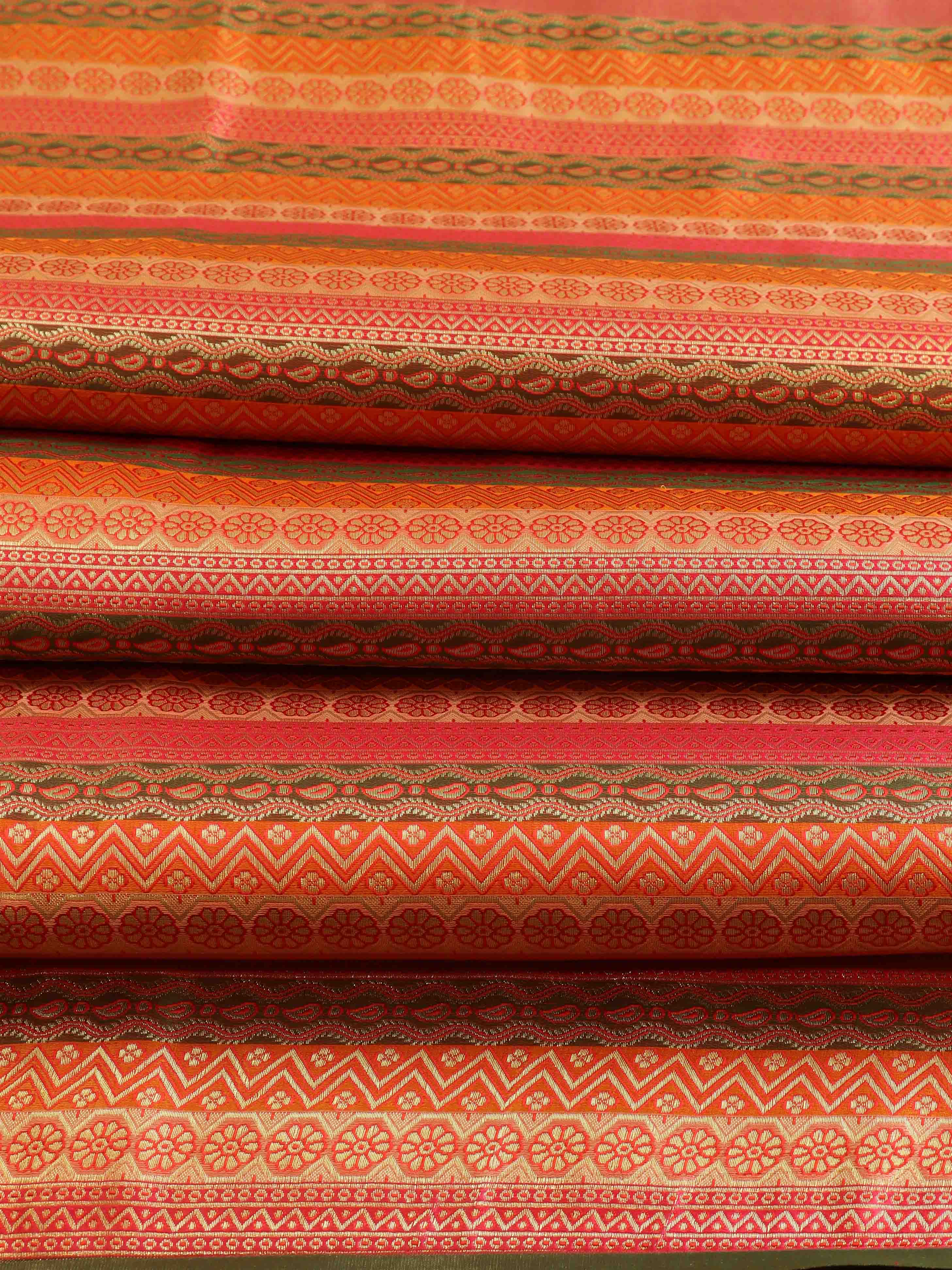 Banarasee Satin Brocade Stripes Design Fabric-Multicolor