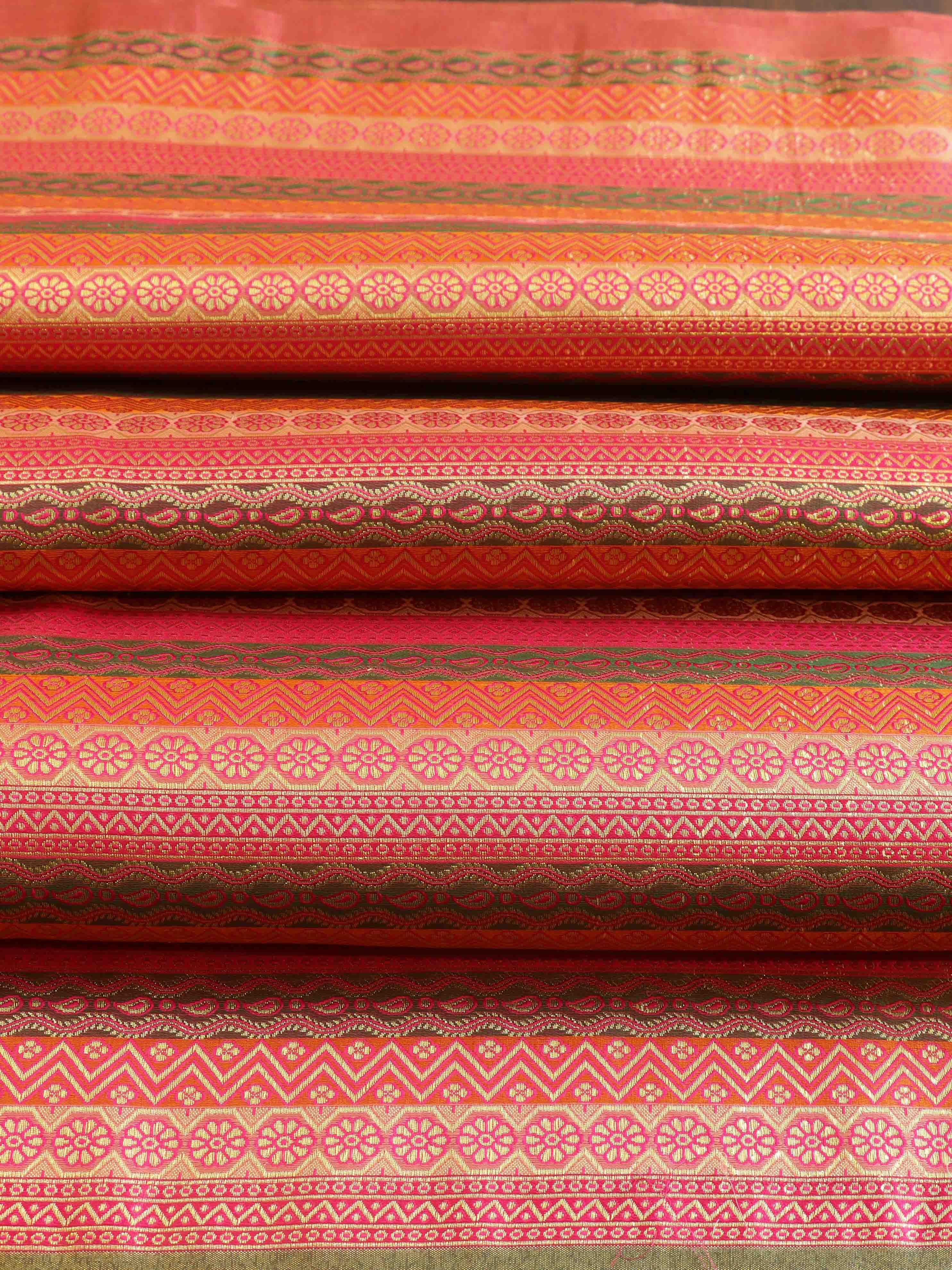 Banarasee Satin Brocade Stripes Design Fabric-Multicolor