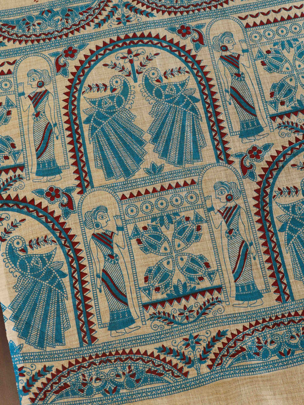 Handloom Block Printed Khadi Cotton Salwar Kameez Dupatta Set-Beige