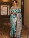 Banarasee Handwoven Dual Tone Semi Silk Saree With Zari Buti-Turquoise Green