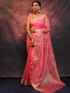 Banarasee Organza Floral Embroidery Sequin Work Saree-Baby Pink