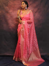 Banarasee Organza Floral Embroidery Sequin Work Saree-Baby Pink
