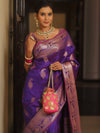 Banarasee Handwoven Dual Tone Semi Silk Saree With Zari Buti-Violet