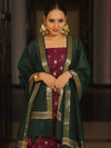Banarasee Cotton Silk Zari Work Salwar Kameez Fabric With Plain Contrast Dupatta-Magenta & Green