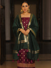 Banarasee Cotton Silk Zari Work Salwar Kameez Fabric With Plain Contrast Dupatta-Magenta & Green