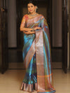 Banarasee Handwoven Shaded Tissue Saree-Blue