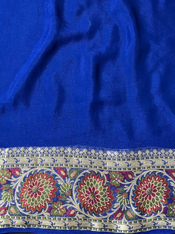 Banarasee Chiffon Zari & Resham Work Saree-Blue
