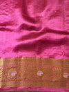 Banarasee Handloom Pure Dupion Silk Saree Antique Gold Zari Work-Green & Pink