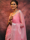 Banarasee Linen Tissue Silver Zari Work Saree-Pink