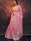 Banarasee Linen Tissue Silver Zari Work Saree-Pink