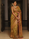 Banarasee Handwoven Dual Tone Semi Silk Saree With Zari Buti-Olive Green