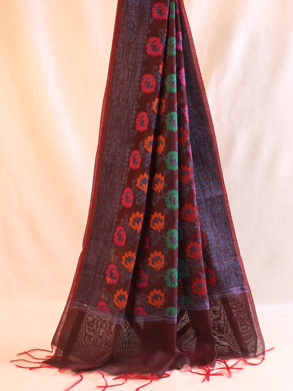 Banarasee Cotton Silk Gichha Work Dupatta-Brown