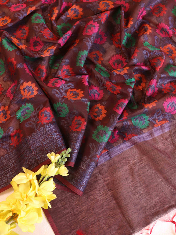 Banarasee Cotton Silk Gichha Work Dupatta-Brown