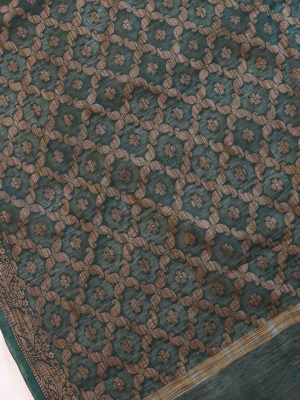 Banarasee Cotton Silk Gichha Work Dupatta-Green