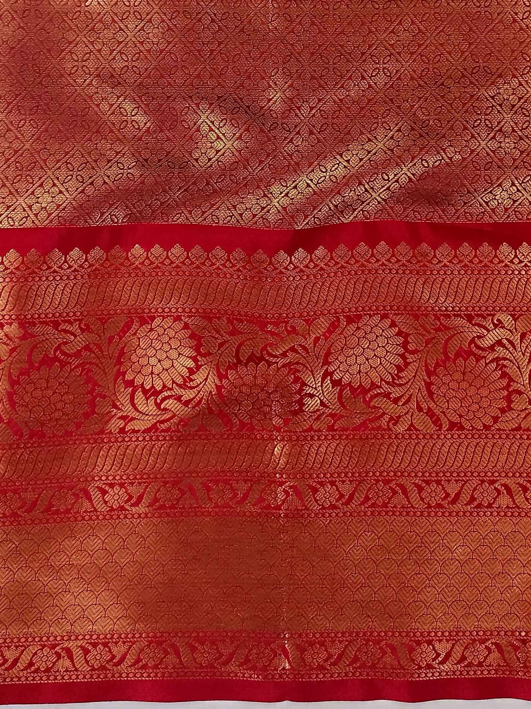 Banarasee Handwoven Broad Border Tissue Saree-Gold & Red