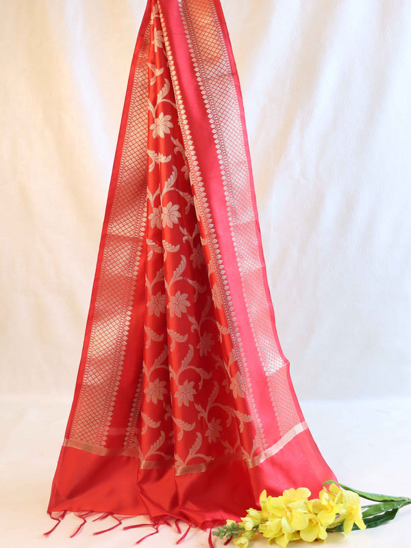 Banarasee Art Silk Jaal Design Dupatta-Red