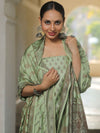 Banarasee Semi Katan Silk Salwar Kameez Fabric With Dupatta Resham Zari Work-Light Green