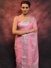 Banarasee Handwoven Semi-Chiffon Saree With Silver Zari Work-Baby Pink