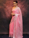 Banarasee Handwoven Semi-Chiffon Saree With Silver Zari Buta & Border-Baby Pink