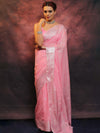 Banarasee Handwoven Semi-Chiffon Saree With Silver Zari Buta & Border-Baby Pink