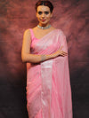 Banarasee Handwoven Semi-Chiffon Saree With Silver Zari Buta & Border-Baby Pink