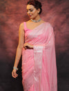 Banarasee Handwoven Semi-Chiffon Saree With Silver Zari Buta & Border-Baby Pink