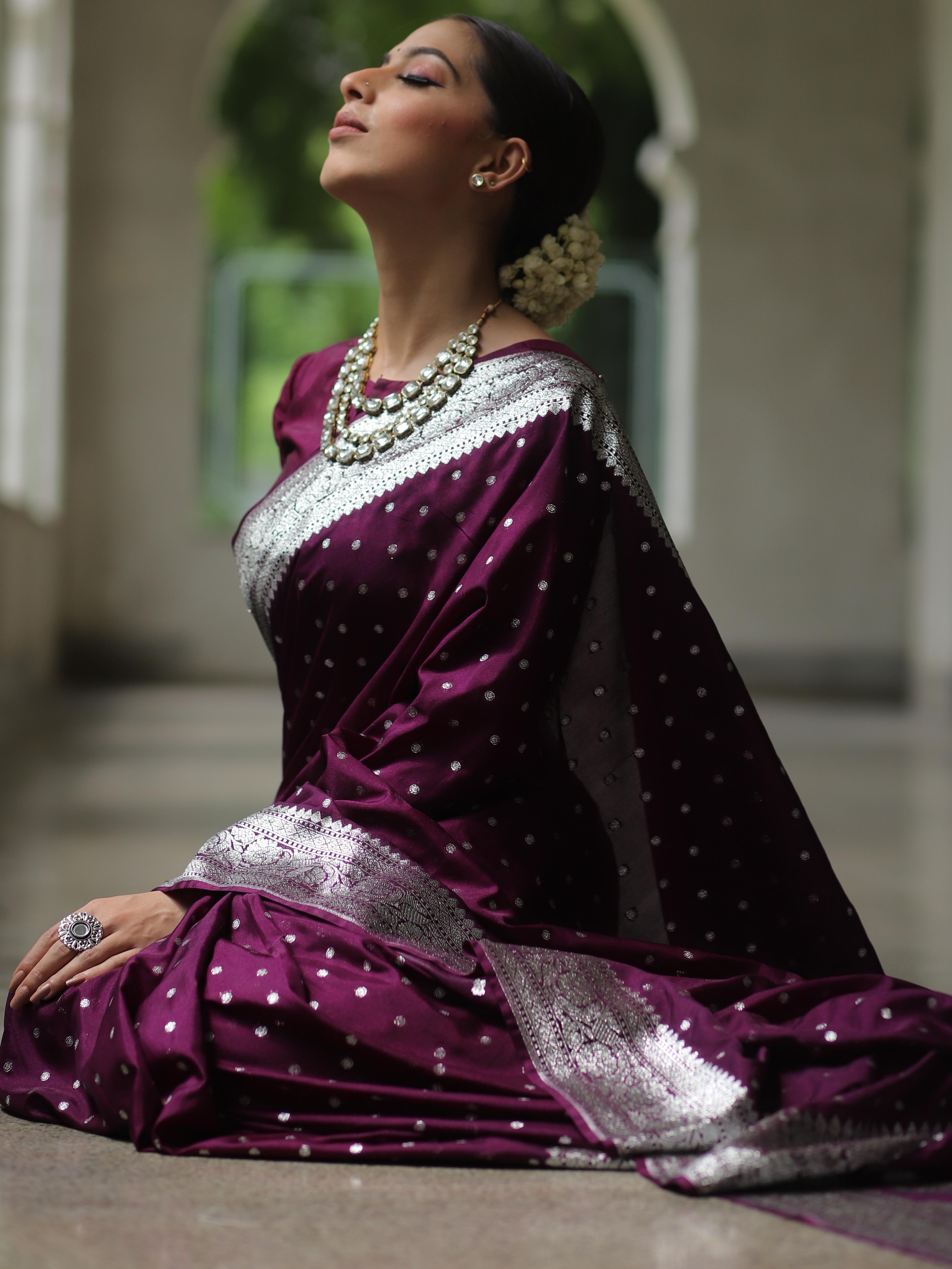 Banarasee Handwoven Faux Georgette Saree With Silver Zari Buti Design-