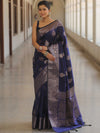 Banarasee Handwoven Semi Silk Saree With Zari Buti Design-Blue
