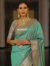 Banarasee Handwoven Dual Tone Semi Silk Saree With Zari Buti-Pistachio Green