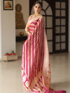 Banarasee Pure Chiffon Silk Saree With Antique Zari Work & Contrast Blouse-Deep Pink