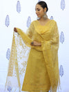 Banarasee Embroidered Chanderi Salwar Kameez With Kota Check Dupatta Set-Yellow