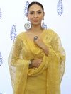 Banarasee Embroidered Chanderi Salwar Kameez With Kota Check Dupatta Set-Yellow