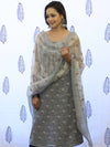 Banarasee Embroidered Chanderi Salwar Kameez With Kota Check Dupatta Set-Grey