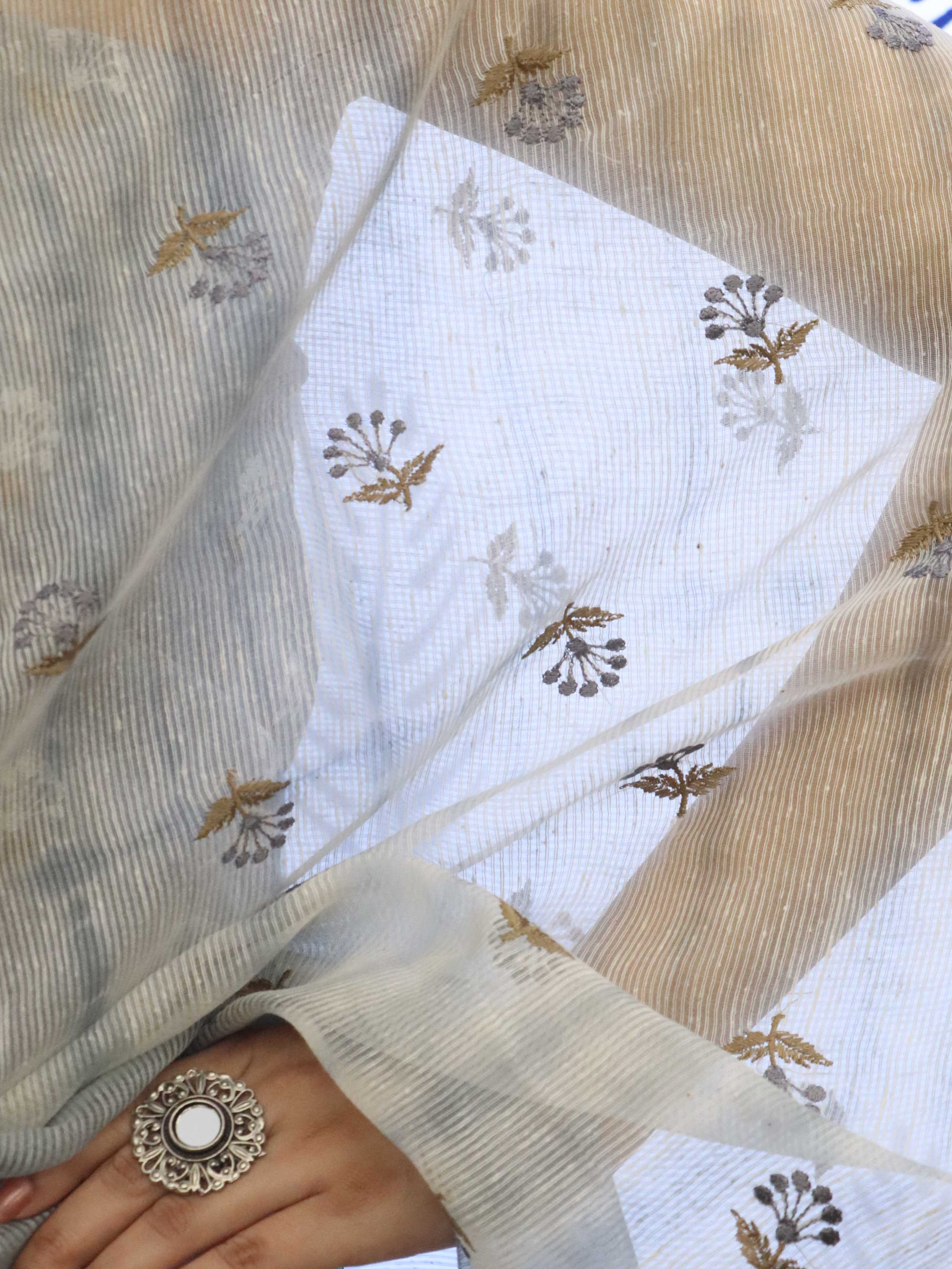 Banarasee Embroidered Chanderi Salwar Kameez With Kota Check Dupatta Set-Grey