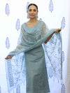 Banarasee Embroidered Chanderi Salwar Kameez With Kota Check Dupatta Set-Bluish Grey