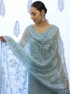 Banarasee Embroidered Chanderi Salwar Kameez With Kota Check Dupatta Set-Bluish Grey