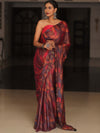 Banarasee Abstract Print Tissue Saree With Contrast Embroidered Blouse-Multicolor