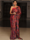 Banarasee Abstract Print Tissue Saree With Contrast Embroidered Blouse-Multicolor