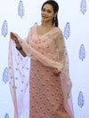Banarasee Embroidered Chanderi Salwar Kameez With Kota Check Dupatta Set-Peach