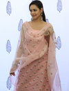 Banarasee Embroidered Chanderi Salwar Kameez With Kota Check Dupatta Set-Peach