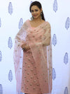 Banarasee Embroidered Chanderi Salwar Kameez With Kota Check Dupatta Set-Peach
