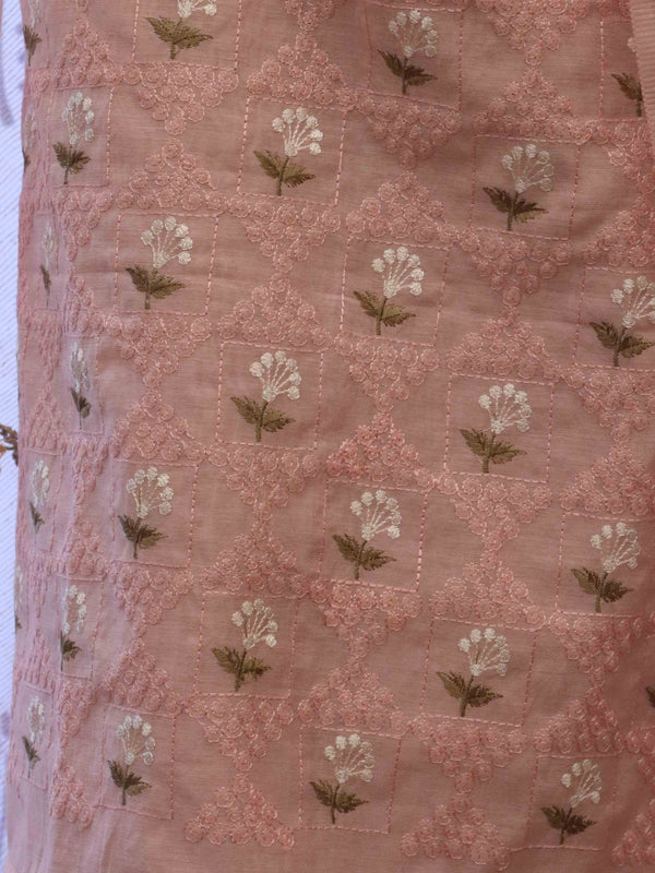 Banarasee Embroidered Chanderi Salwar Kameez With Kota Check Dupatta Set-Peach