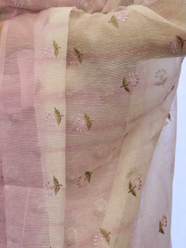 Banarasee Embroidered Chanderi Salwar Kameez With Kota Check Dupatta Set-Lavender