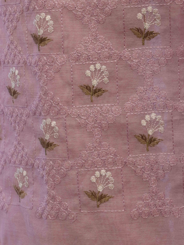 Banarasee Embroidered Chanderi Salwar Kameez With Kota Check Dupatta Set-Lavender