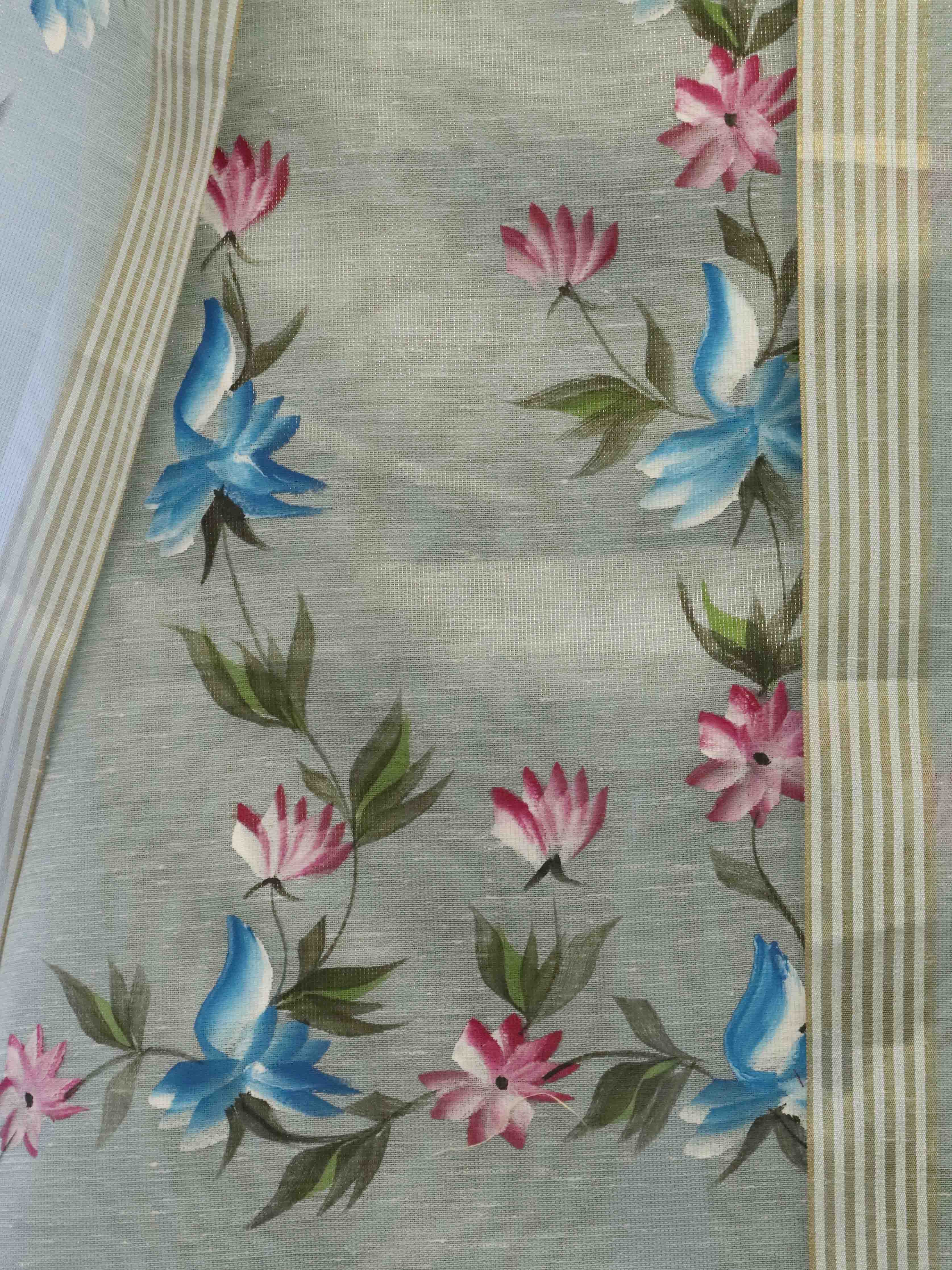 Banarasee Tissue Hand-Painted Salwar Kameez Fabric With Dupatta Set-Grey