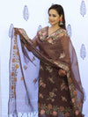 Banarasee Embroidered Chanderi Salwar Kameez With Dupatta Set-Wine