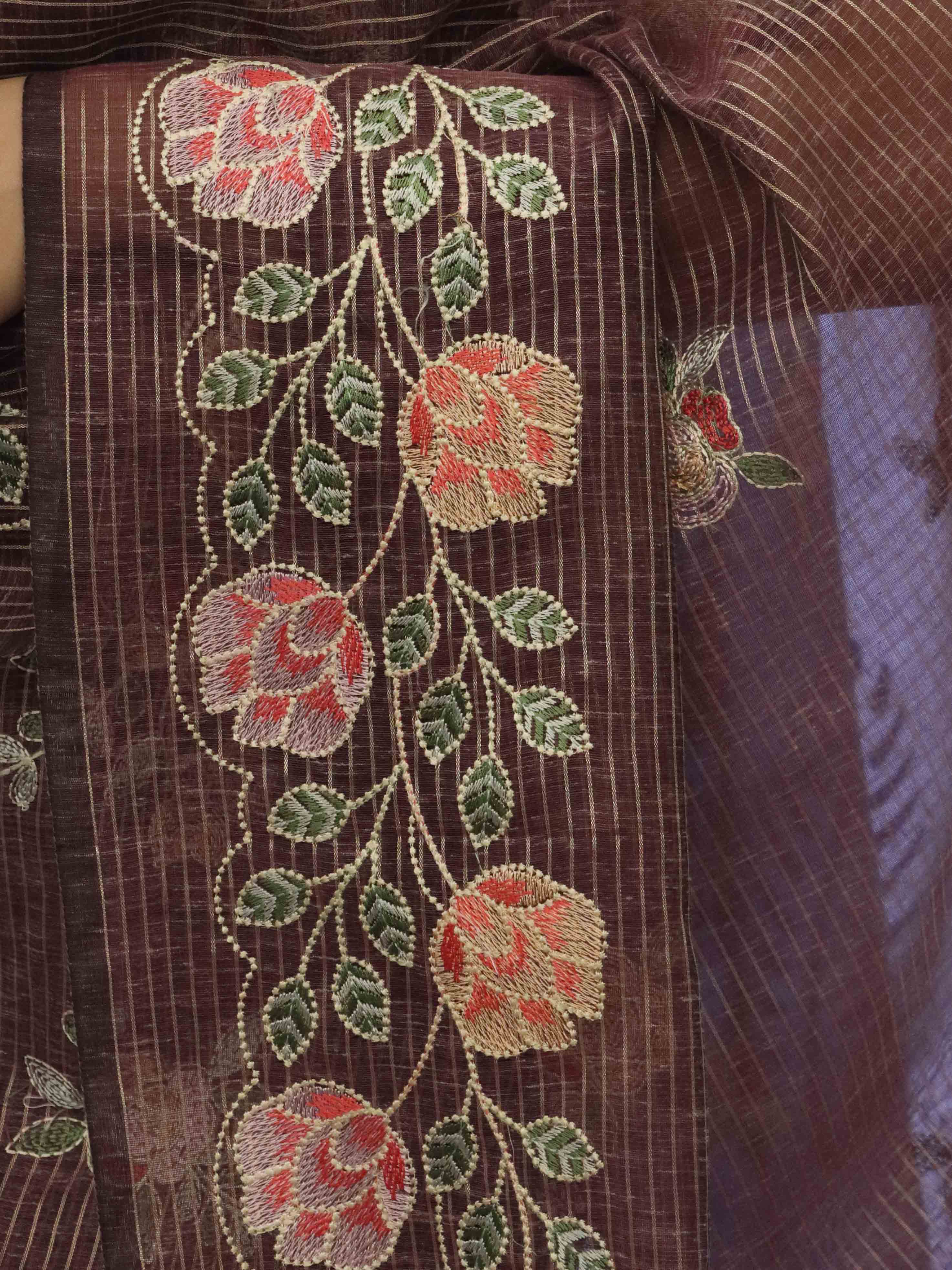 Banarasee Embroidered Chanderi Salwar Kameez With Dupatta Set-Wine