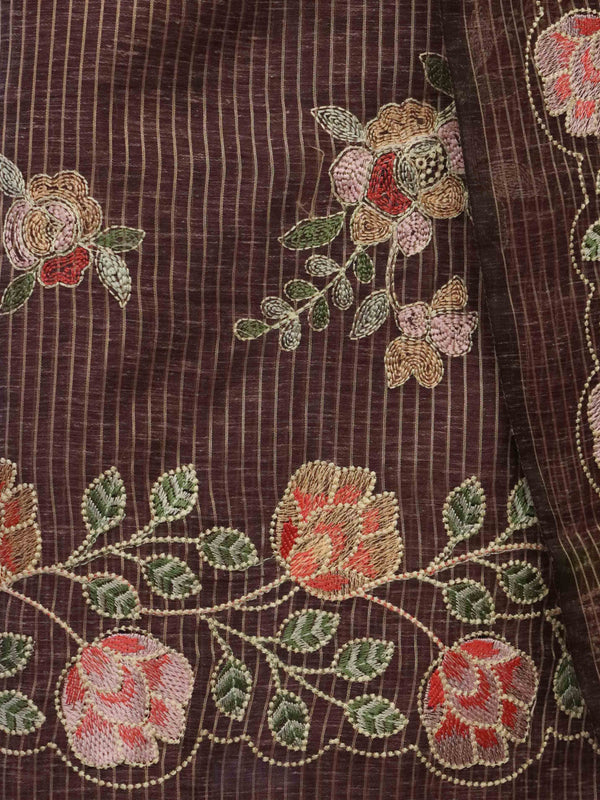 Banarasee Embroidered Chanderi Salwar Kameez With Dupatta Set-Wine