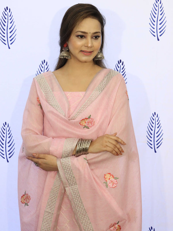 Banarasee Embroidered Chanderi Salwar Kameez With Dupatta Set-Pink